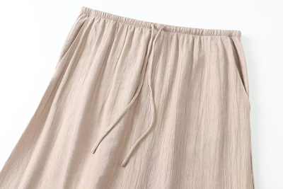 Vetiver Beige Drawstring Waist Midi Skirt