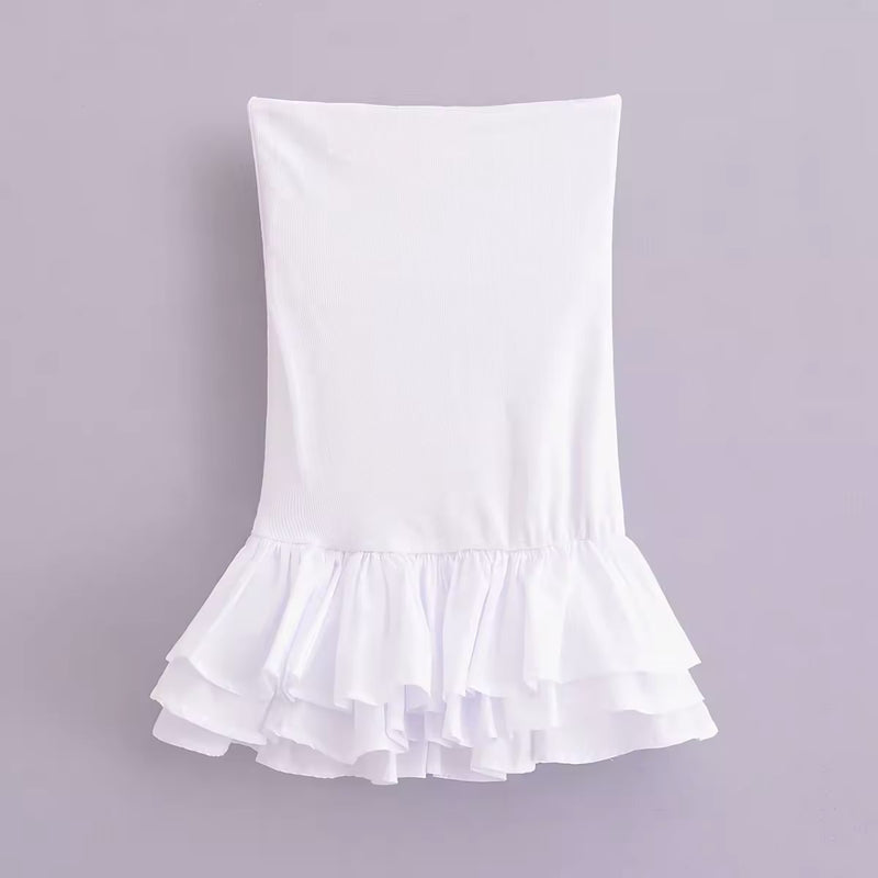 Minerva White Flounced Tube Mini Dress