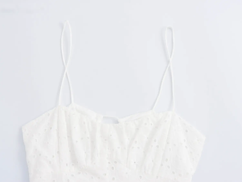 Hitomi White Hollow Out Embroidery Smocked Midi Dress