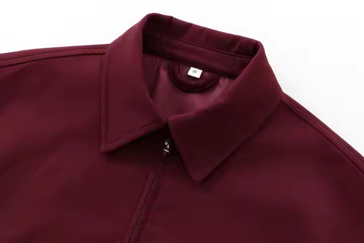 Draco Burgandy Red Turn Down Collar Zipper Jacket