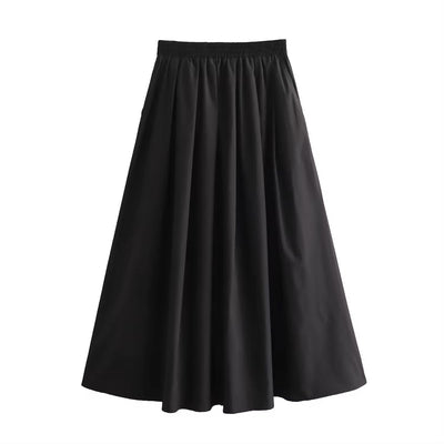 Agora Black Elastic Waist Pleated Fashion Long Skirt