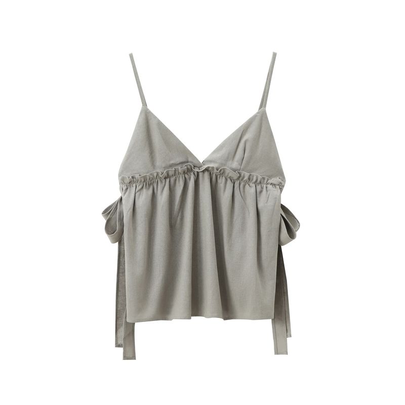 Kael Gray Spaghetti Strap Side Bow Tie Crop Tank Top