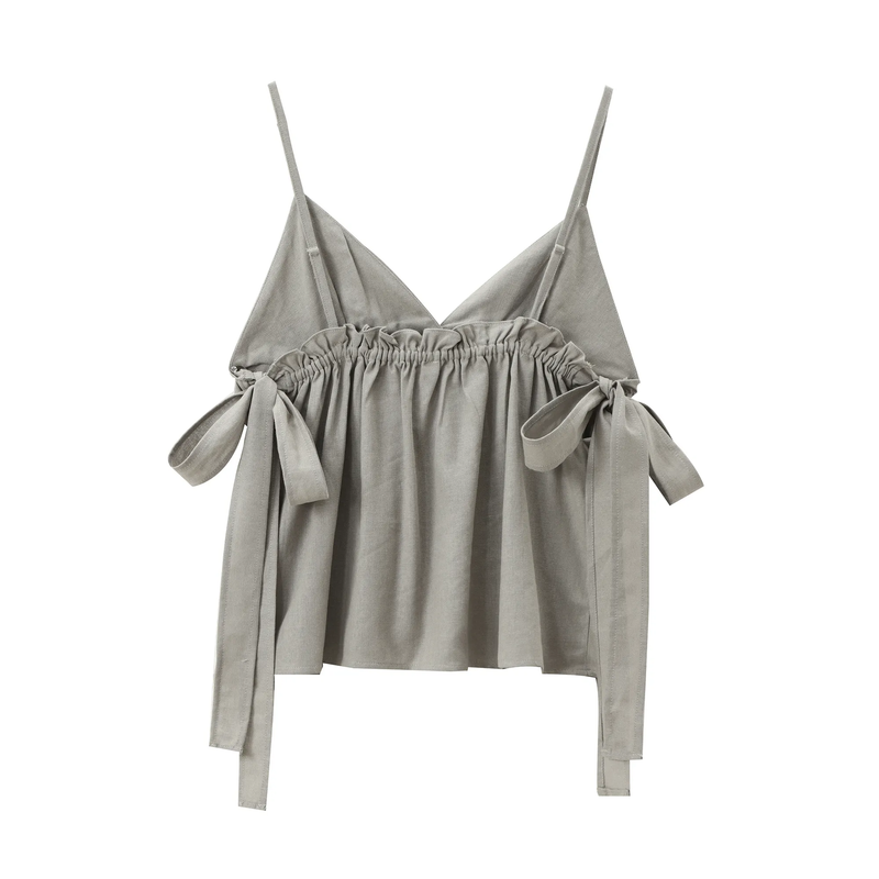 Kael Gray Spaghetti Strap Side Bow Tie Crop Tank Top