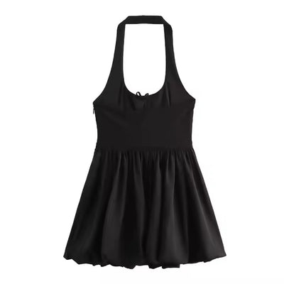 Maddy Black Halter Neck Puffy Mini Dress