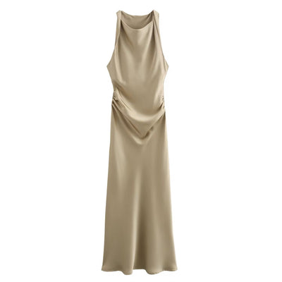 Seporha Khaki Cowl Neck Midi Dress