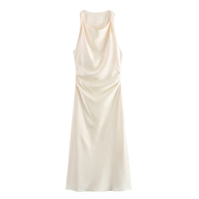 Seporha Beige Cowl Neck Midi Dress