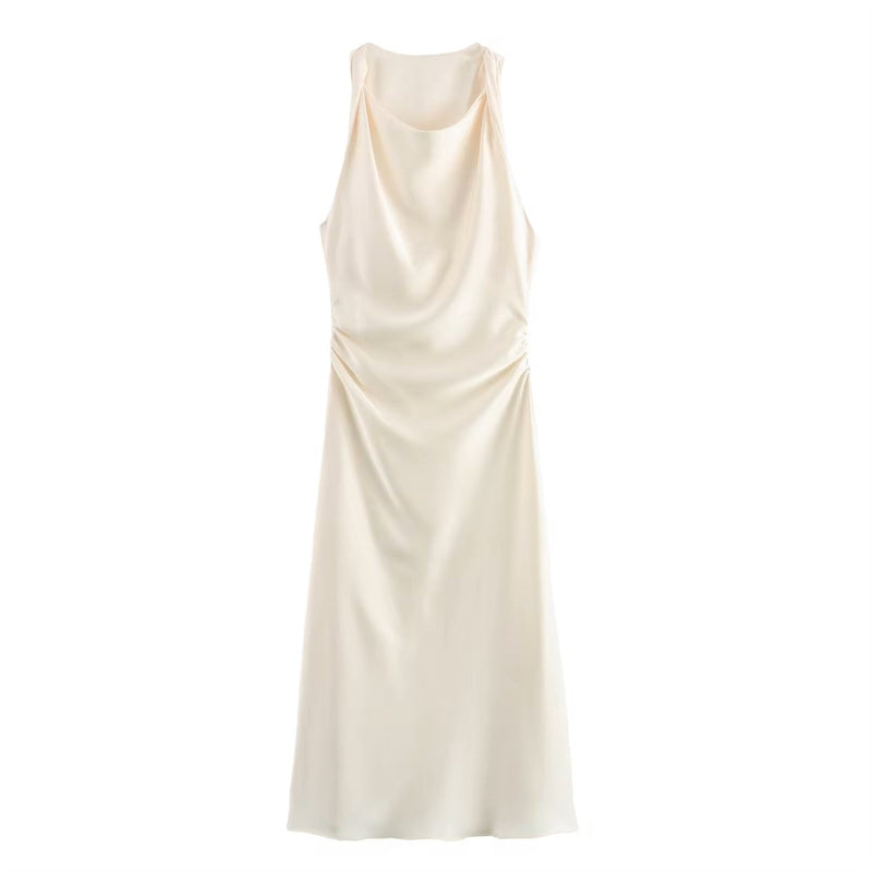 Seporha Beige Cowl Neck Midi Dress