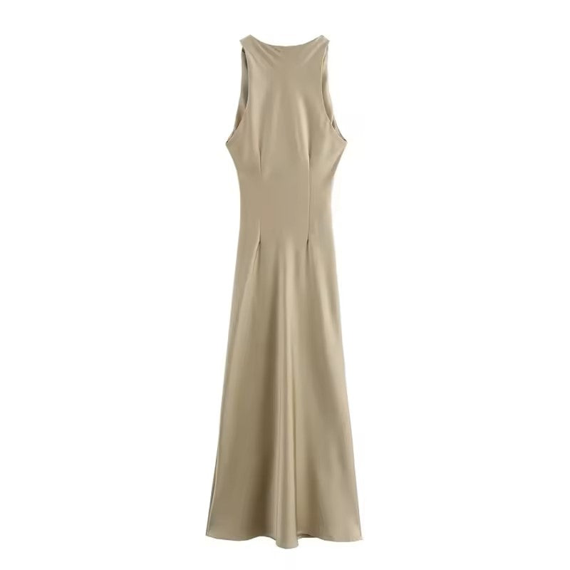 Seporha Khaki Cowl Neck Midi Dress