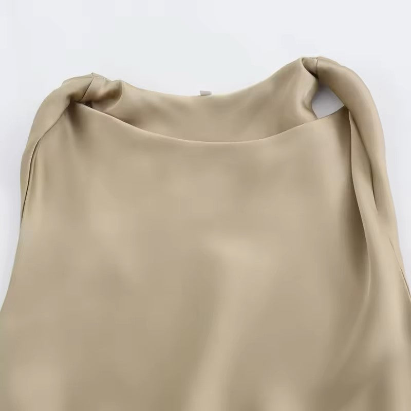 Seporha Khaki Cowl Neck Midi Dress