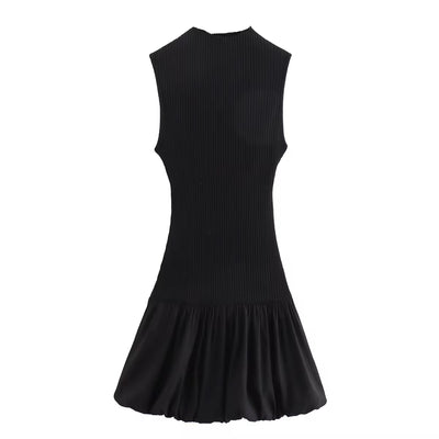 Marinara Black Crew Neck Back Hollow Out Mini Knit Dress