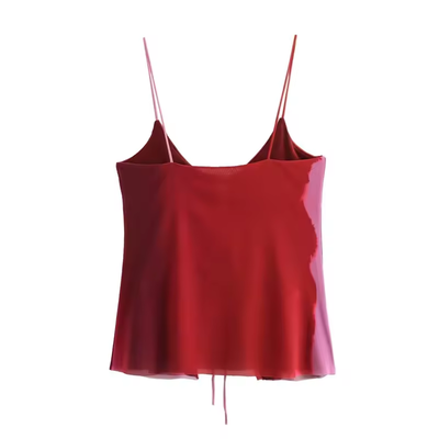 Vault Red and Pink Patchwork Front Lace up Tank Top