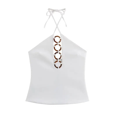 Idris White Tortoise Shell Effect Trim Halter Neck Camisole Top