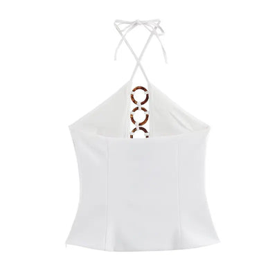 Idris White Tortoise Shell Effect Trim Halter Neck Camisole Top