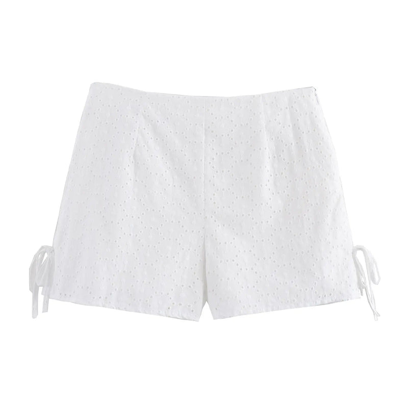 Atlas White Floral Embroidery Zipper Fly Shorts