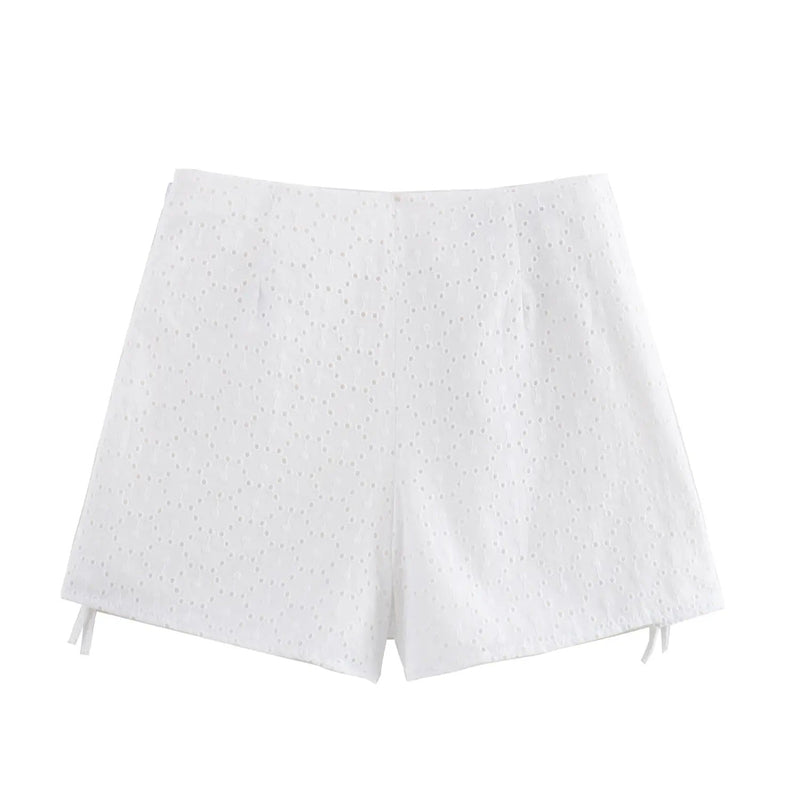 Atlas White Floral Embroidery Zipper Fly Shorts