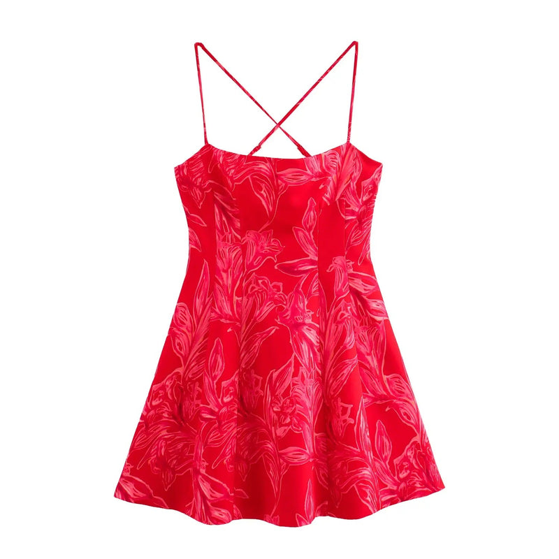 Vine Hot Red Floral Print Mini Dress