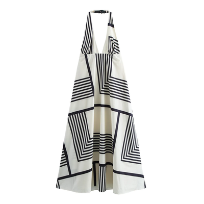 Reei White And Black Striped Poplin Midi Dress