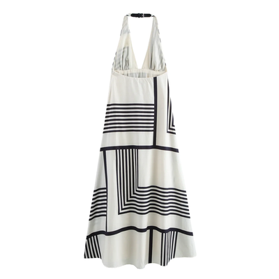 Reei White And Black Striped Poplin Midi Dress