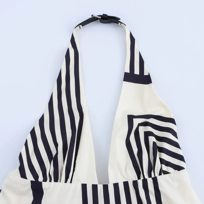 Reei White And Black Striped Poplin Midi Dress