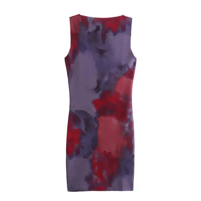 Aletta Multi Color Tie Dye Knitted Square Neck Sleeveless Mini dress