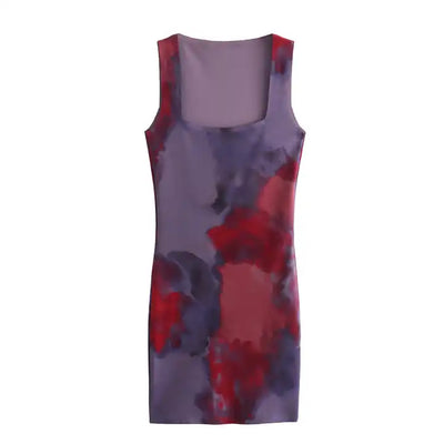 Aletta Multi Color Tie Dye Knitted Square Neck Sleeveless Mini dress