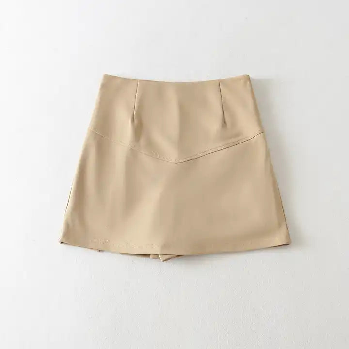 Kailah Khaki Front Slit Side Zipper Zipper Casual Mini Skort