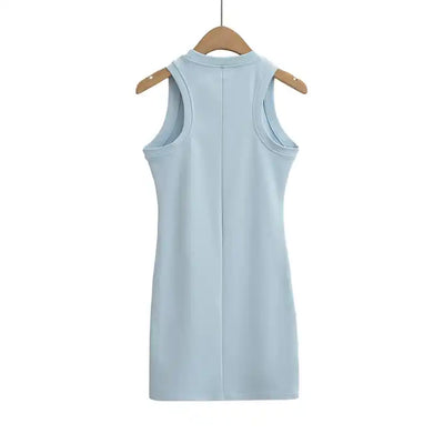 Reeve Light Blue Knitted Crew Neck Sleeveless Mini Dress