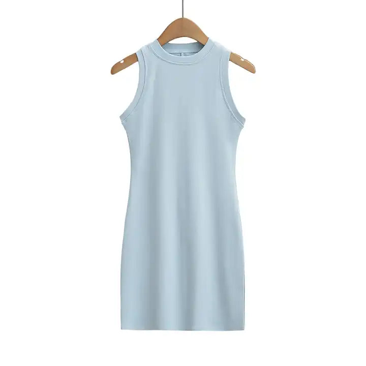 Reeve Light Blue Knitted Crew Neck Sleeveless Mini Dress