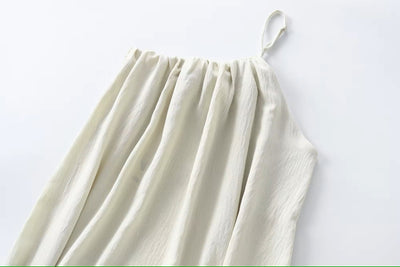 Dindraine Cream Asymmetric Pleated Midi Dress