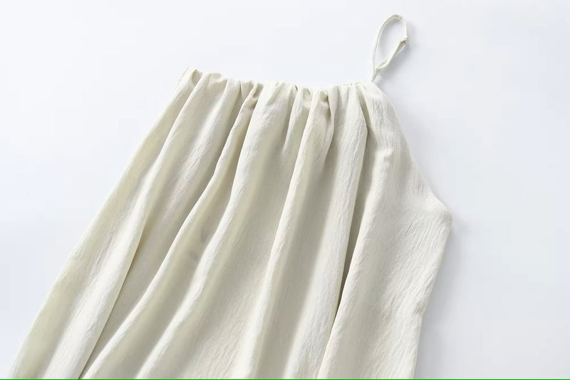 Dindraine Cream Asymmetric Pleated Midi Dress