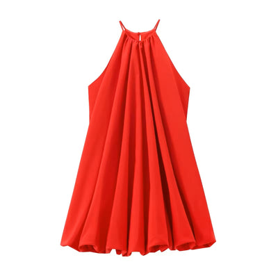 Devry Red Pleated Halter Mini Dress