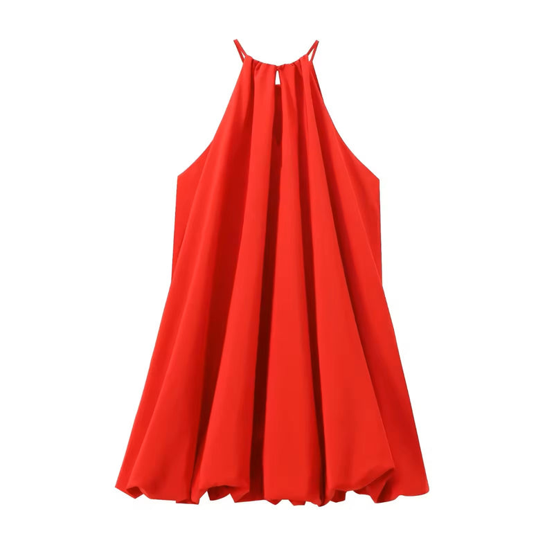 Devry Red Pleated Halter Mini Dress