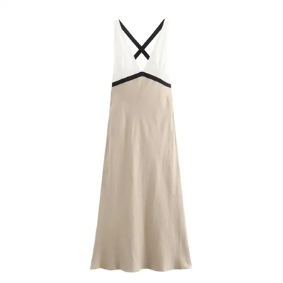 RIchelle Dual Two-Tone Sleeveless Halter Back Strap Sleeveless Maxi Dress