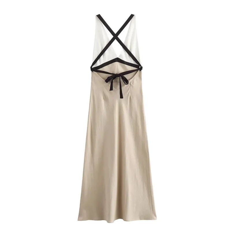 RIchelle Dual Two-Tone Sleeveless Halter Back Strap Sleeveless Maxi Dress