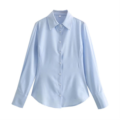 Newton Powder Blue Buttons up Turn Down Collar Long Sleeve Tops