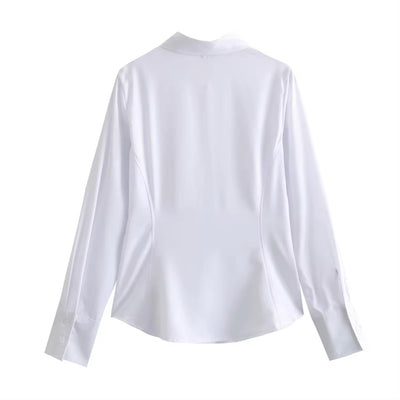 Newton White Buttons up Turn Down Collar Long Sleeve Tops