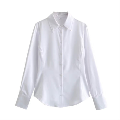 Newton White Buttons up Turn Down Collar Long Sleeve Tops