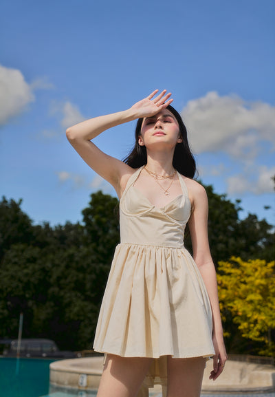 Emma Beige Bustier Halter Mini Dress