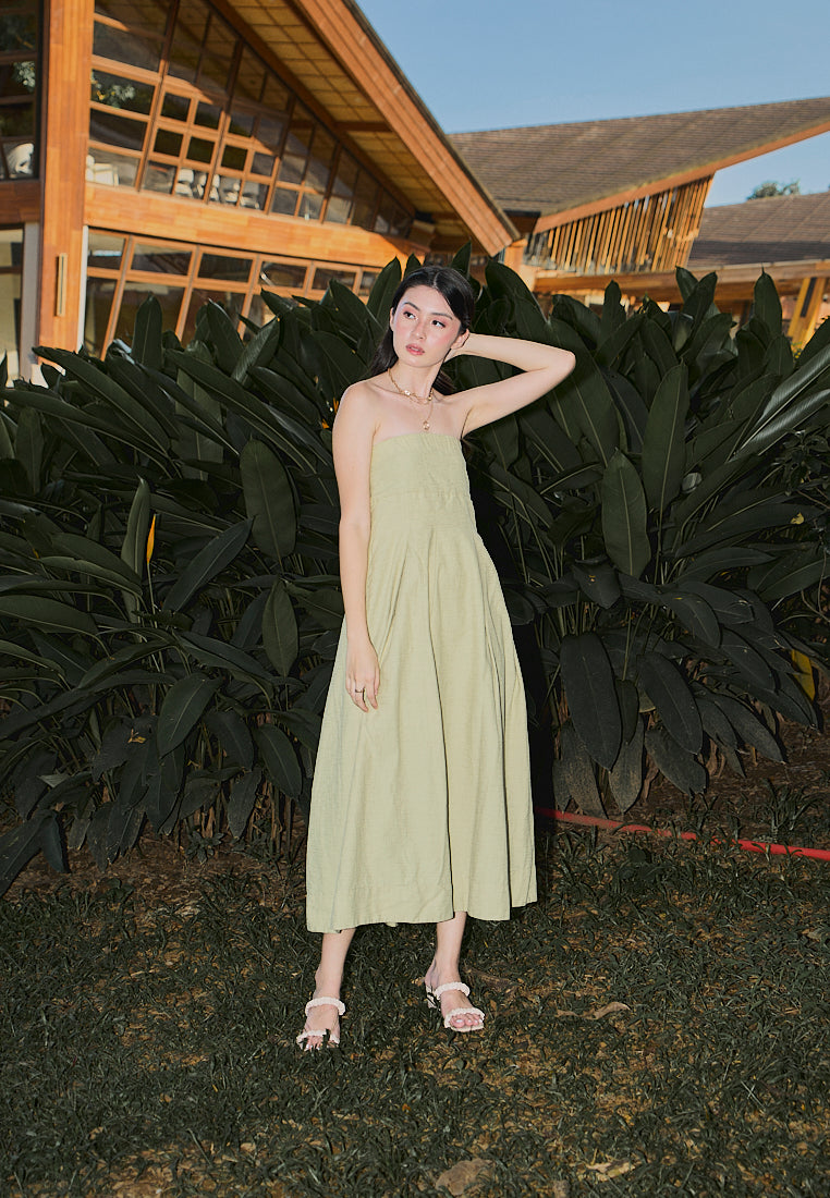 Petunia Sage Green A- Line Tube Midi Dress