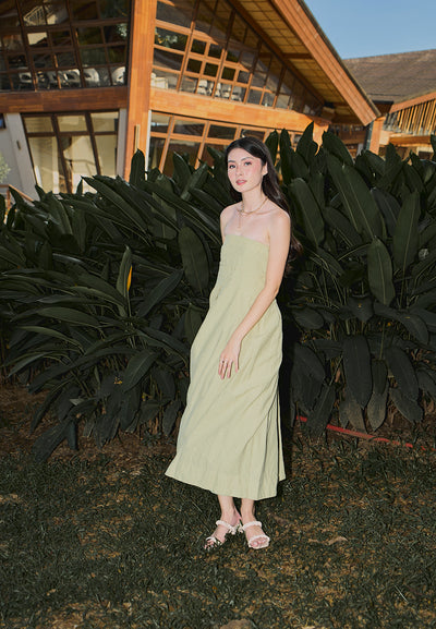 Petunia Sage Green A- Line Tube Midi Dress