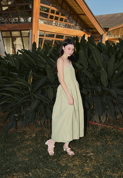 Petunia Sage Green A- Line Tube Midi Dress