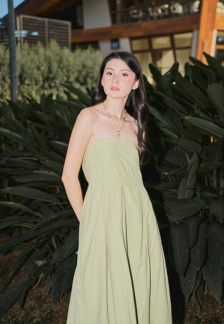 Petunia Sage Green A- Line Tube Midi Dress