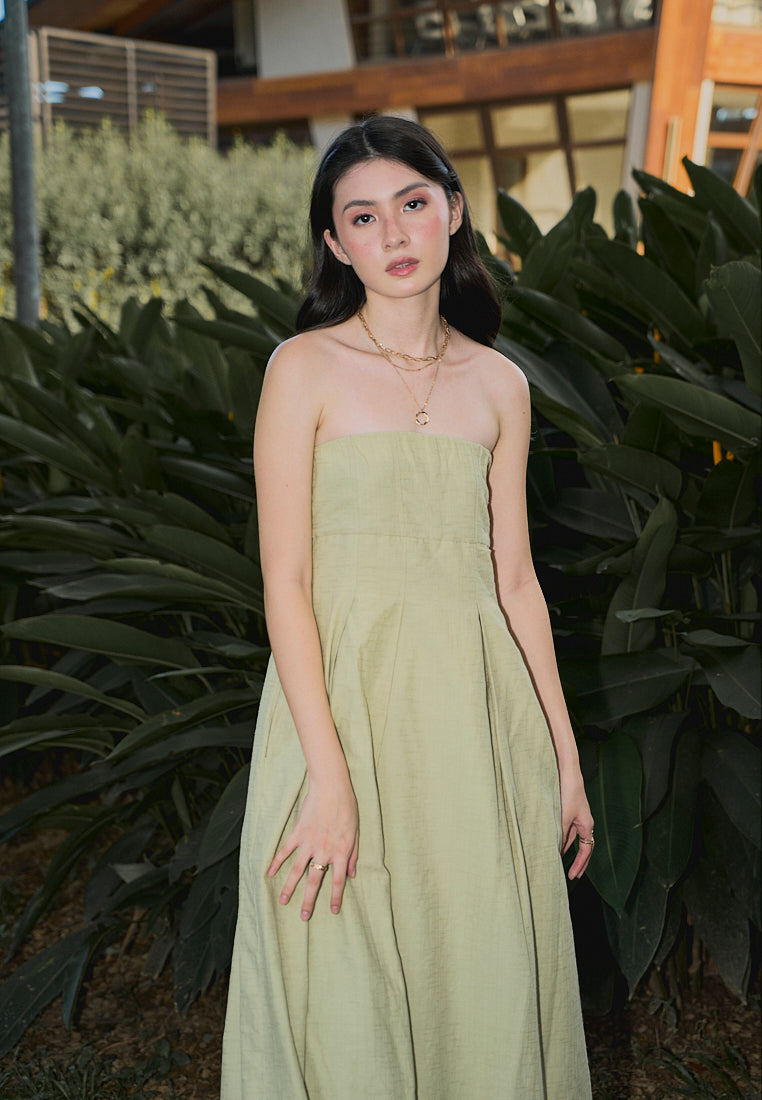 Petunia Sage Green A- Line Tube Midi Dress