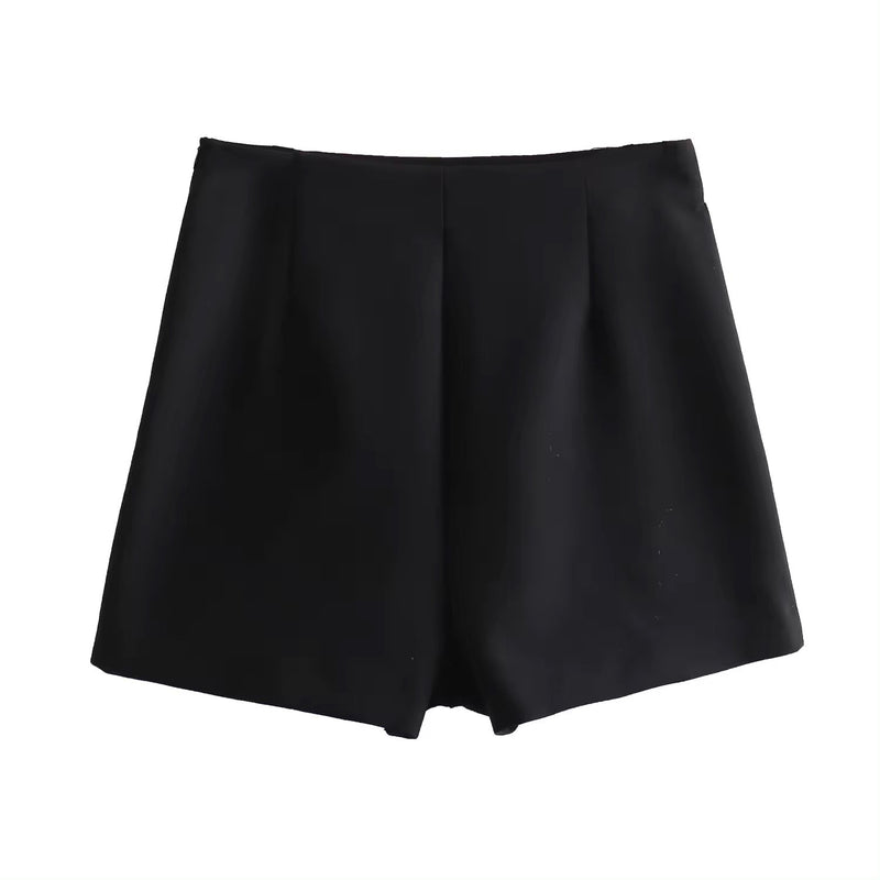 Egypt Black Front Slit Side Zipper Casual Mini Skort