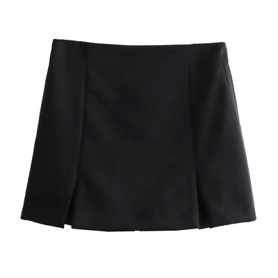 Egypt Black Front Slit Side Zipper Casual Mini Skort