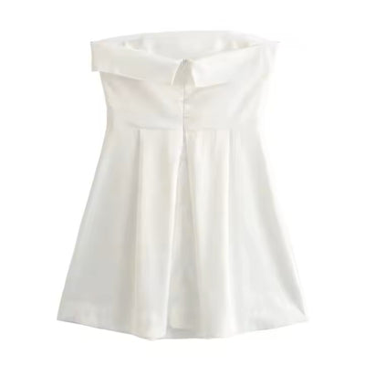 Eleonore White Folded Neckline Zipper Back Pleated Tube Mini Dress