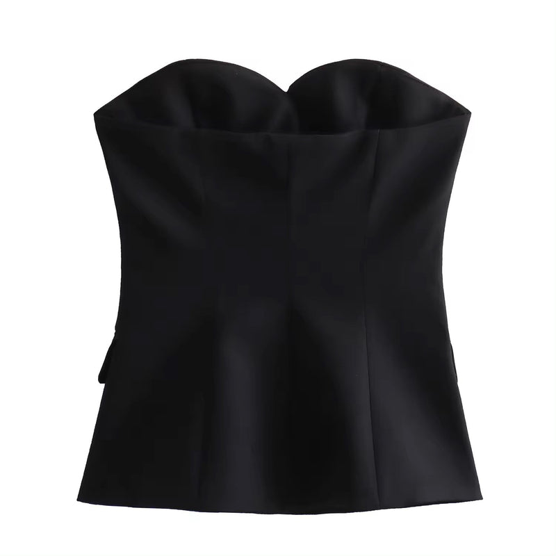 Eleur Black Sweetheart Neckline Bustier Button Up Tube Top