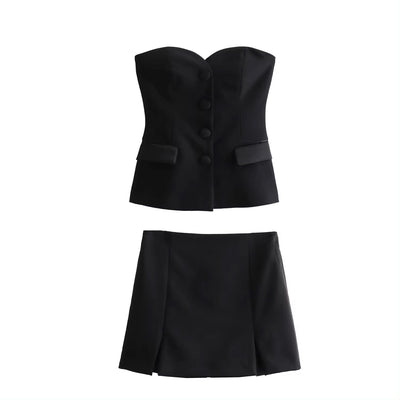 Eleur Black Sweetheart Neckline Bustier Button Up Tube Top