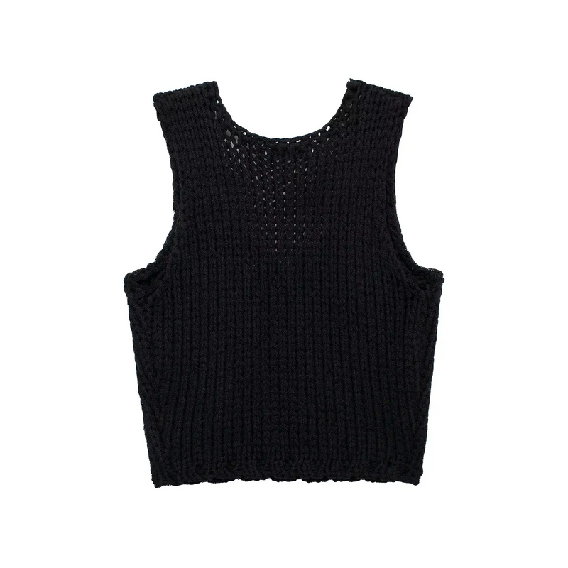 Eziquiel Black With Flower Crochet Knit Top