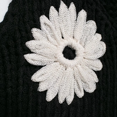 Eziquiel Black With Flower Crochet Knit Top